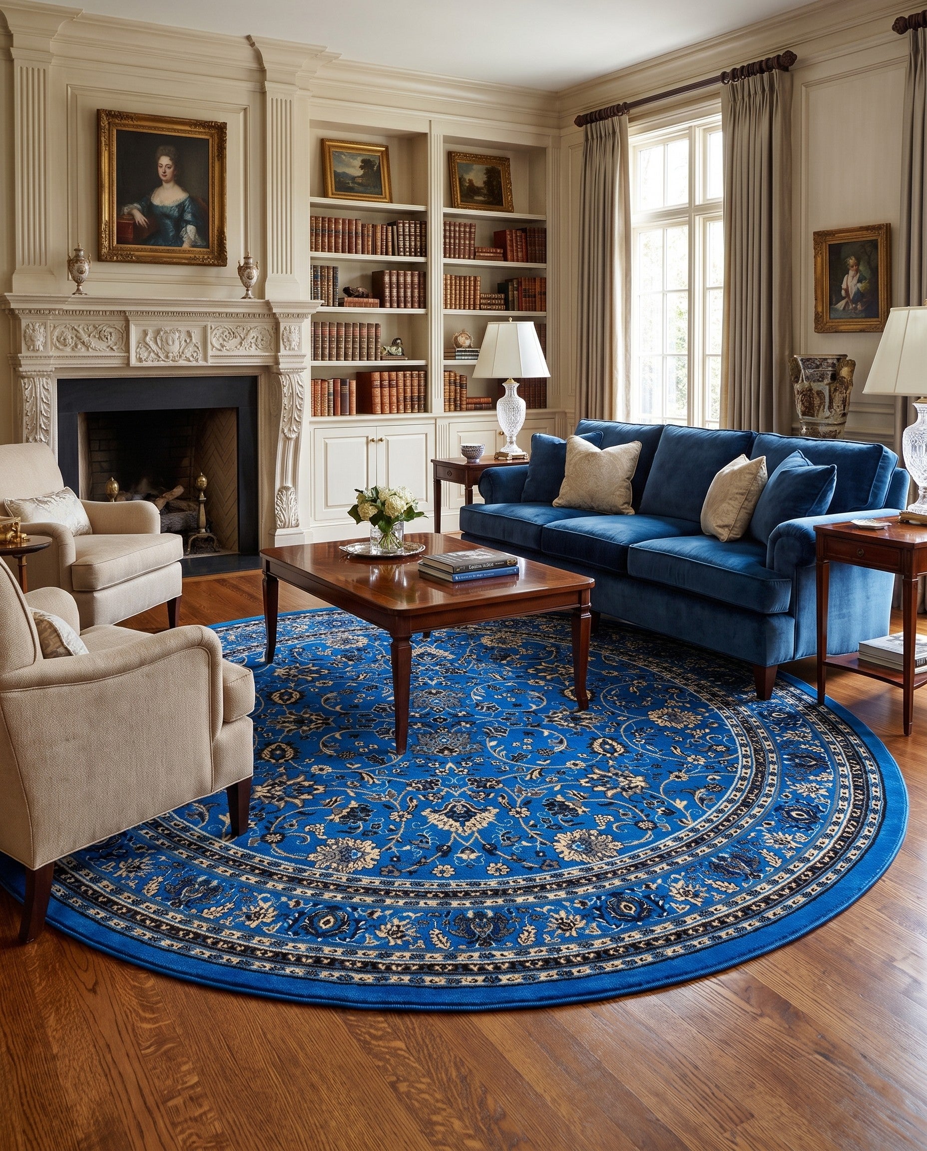 Dark Blue Yasmin Round Rug