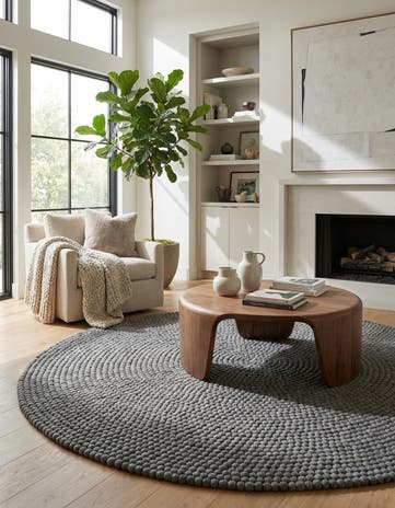 Gray Felt Ball Wool Round Rug