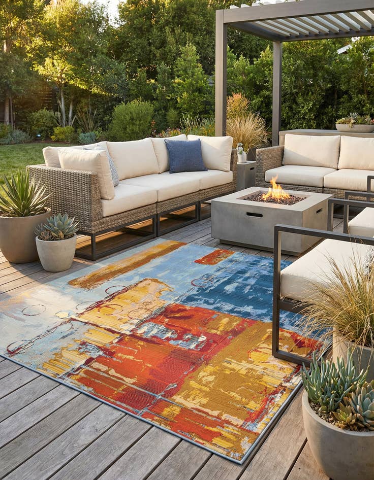 Detail image of 6' x 6' Washable Modern Indoor / Outdoor Square Rug