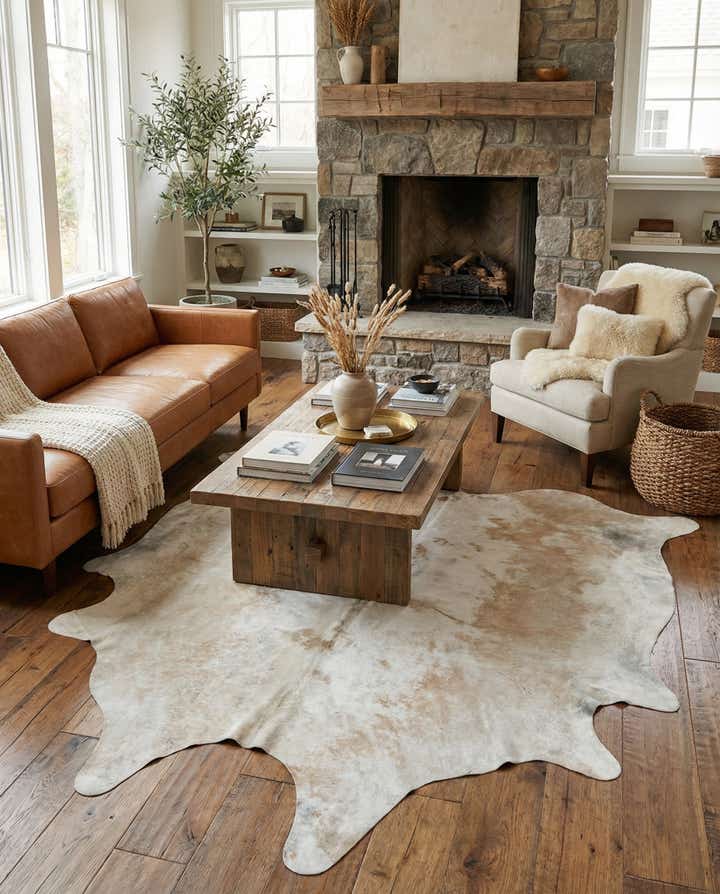 6' 7 x 6' 11 Cowhide Leather Square Rug