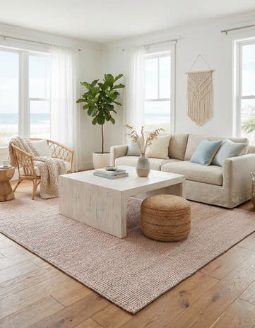 Pink and Gray Seaside Pearl Jute Square Rug