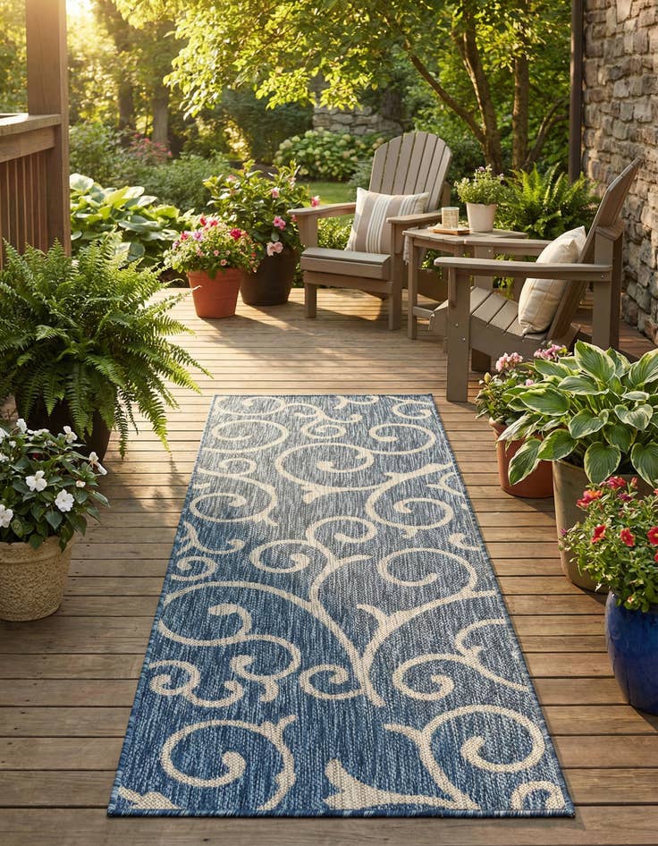 Detail image of 2' x 6' Washable Botanical Indoor / Outdoor Runner Rug