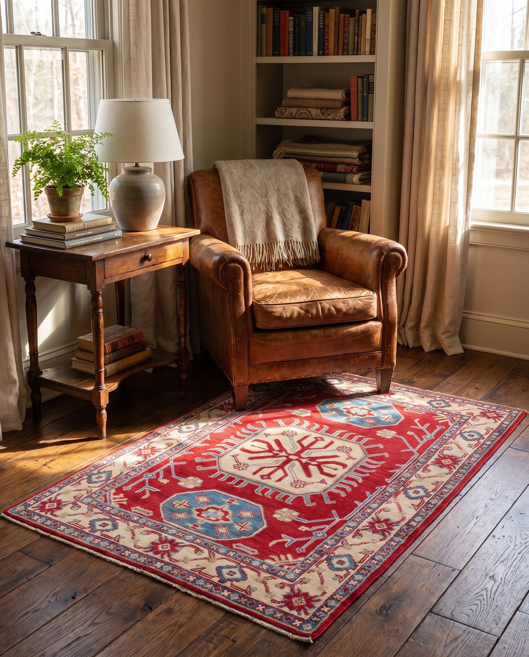 3' 4 x 4' 11 Hand Knotted Kazak Rug