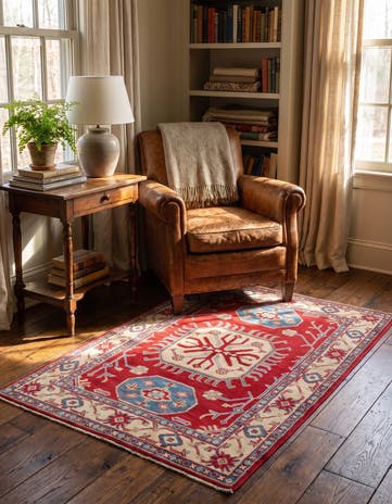 3' 4 x 4' 11 Hand Knotted Kazak Rug