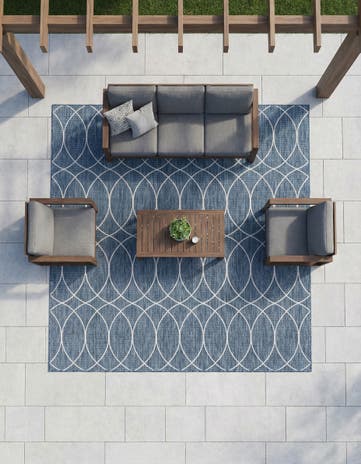 Blue Easy-Clean Lattice Indoor / Outdoor Square Rug