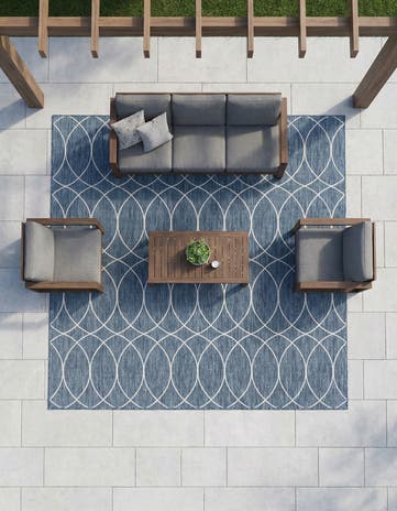 Blue Easy-Clean Lattice Indoor / Outdoor Square Rug