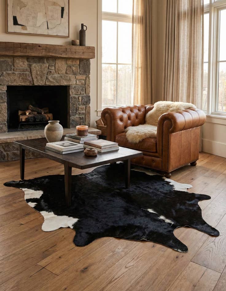 Detail image of 6' 2 x 6' 8 Cowhide Leather Rug