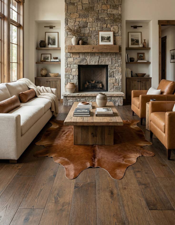 Detail image of 6' 7 x 6' 10 Cowhide Leather Square Rug