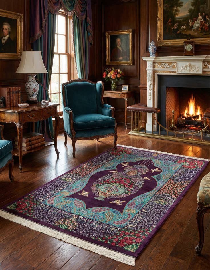 Detail image of 3' 3 x 4' 10 Ghom Silk Rug