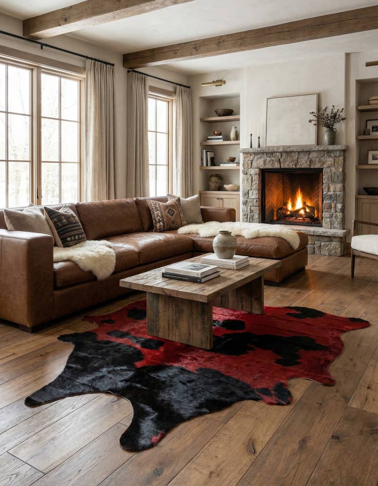 Detail image of 5' 10 x 6' 7 Cowhide Leather Square Rug