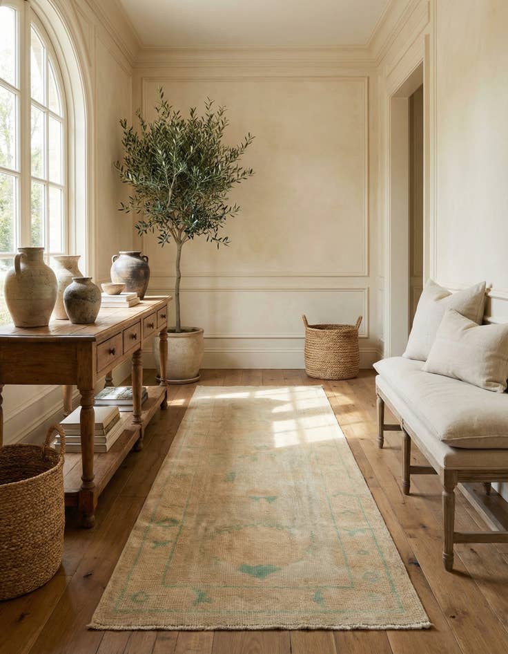 Detail image of 2' 8 x 7' 10 Hand Knotted Oushak Wool Runner Rug