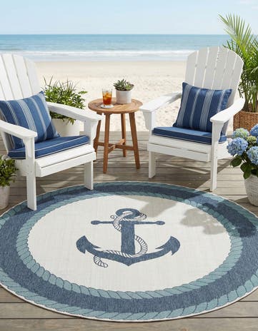 7' x 7' Easy-Clean Coastal Indoor / Outdoor Round Rug