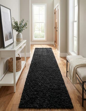Jet Black Comfort Solid Shag Runner Rug