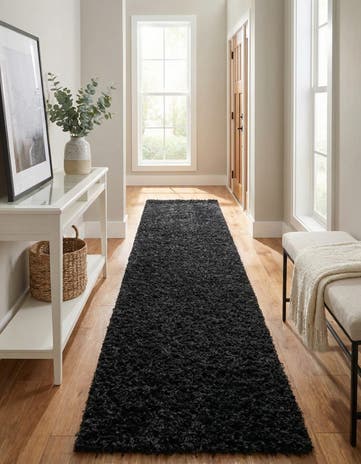Jet Black Comfort Solid Shag Runner Rug