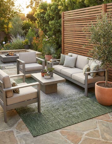 Green Easy-Clean Modern Indoor / Outdoor Rug