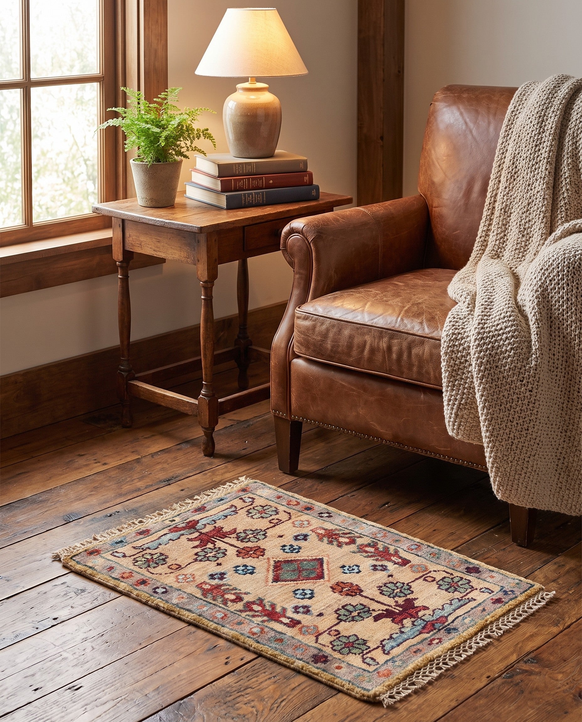 1' 4 x 2' Hand Knotted Ziegler Rug