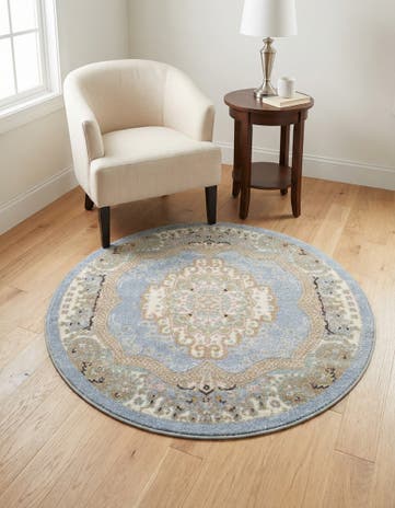 Light Blue Kamala Washable Round Rug