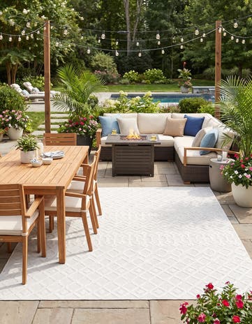 Gray Easy-Clean Trellis Textured Indoor / Outdoor Rug