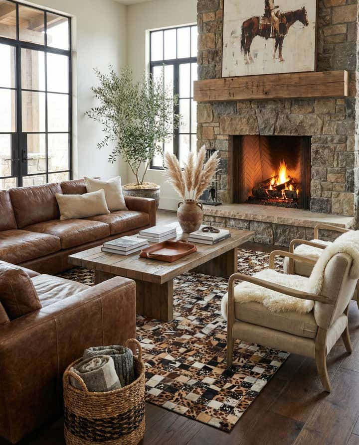 5' 1 x 8' 1 Cowhide Leather Rug