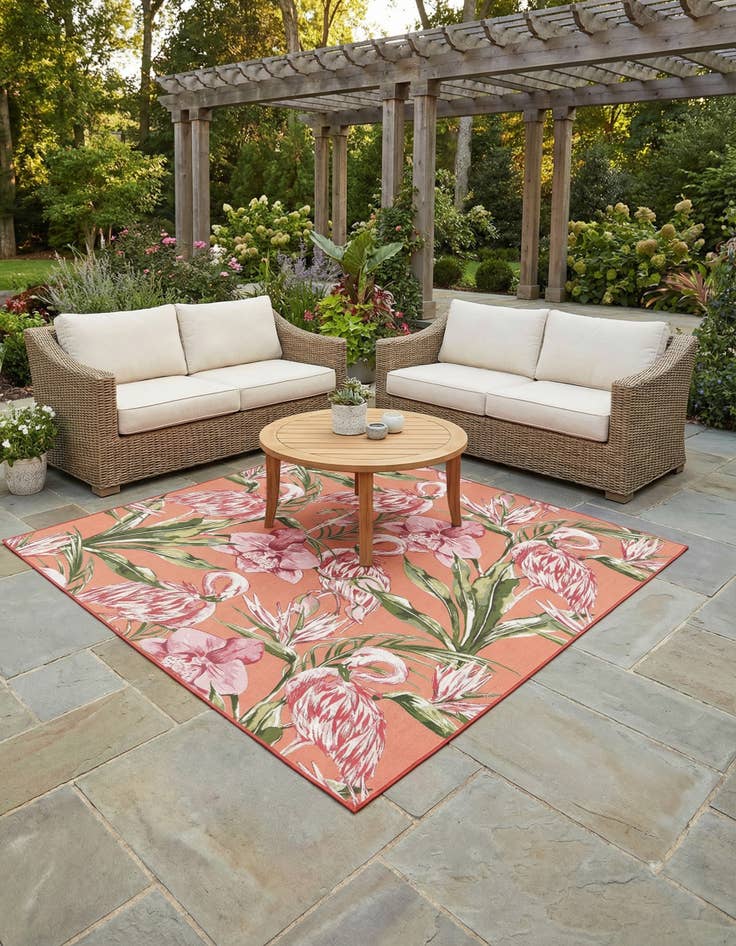 Detail image of 7' 10 x 7' 10 Easy-Clean Botanical Indoor / Outdoor Square Rug