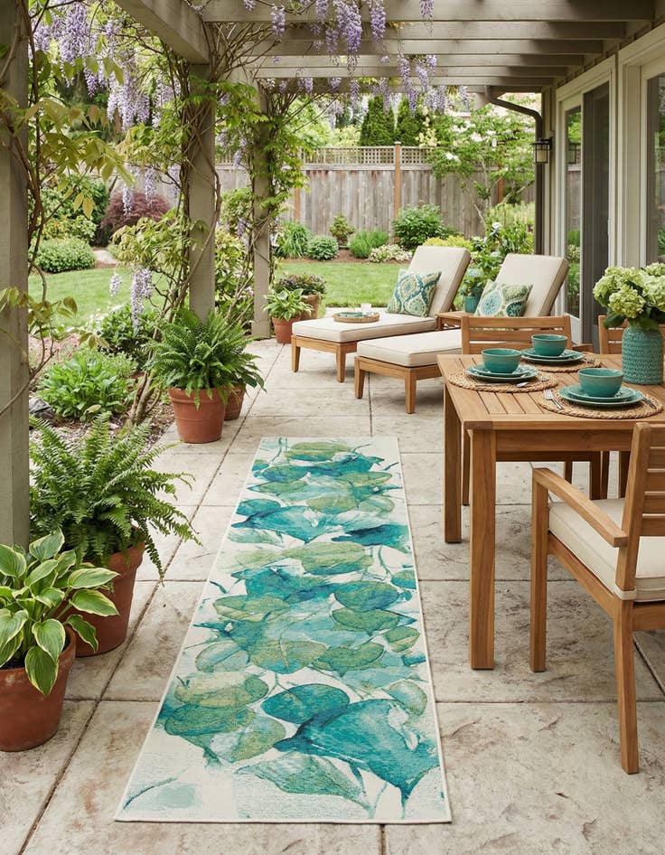 Detail image of 2' 7 x 12' Easy-Clean Botanical Indoor / Outdoor Runner Rug