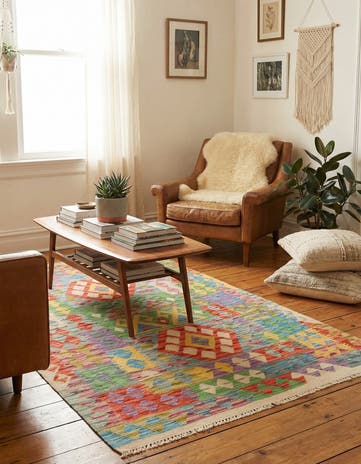3' 4 x 5' Hand Woven Kilim Maymana Wool Rug
