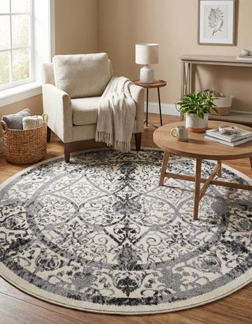 Ivory and Gray Miranda Round Rug