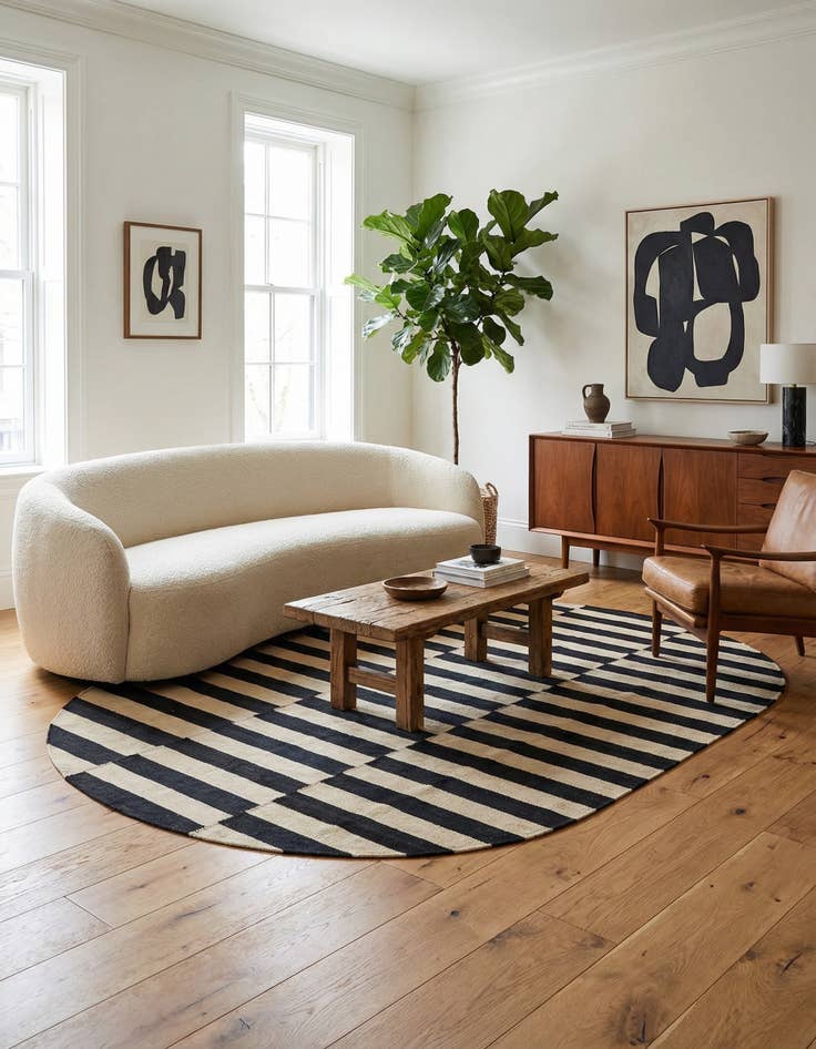 Detail image of 4' x 5' 10 Hand Woven Kilim Modern Wool Oval Rug