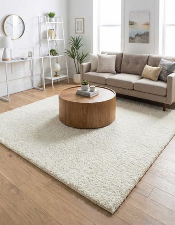 White Soft Solid Shag Square Rug