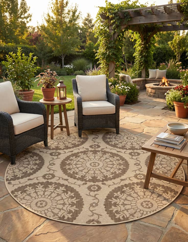 Detail image of 6' x 6' Washable Botanical Indoor / Outdoor Round Rug