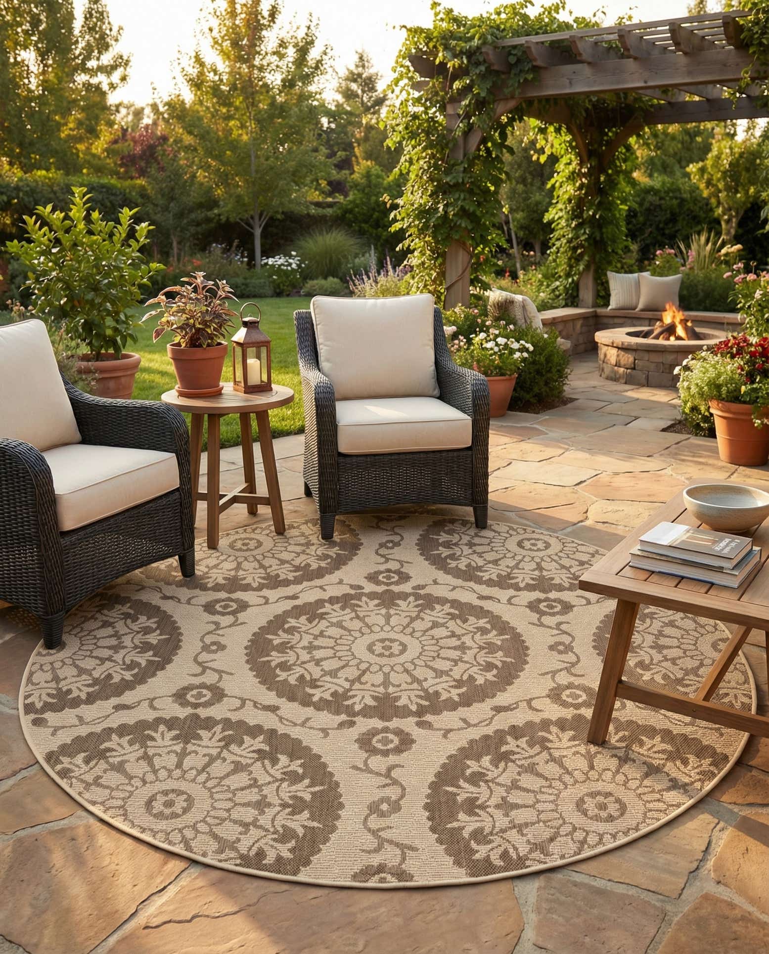 6' x 6' Easy-Clean Botanical Indoor / Outdoor Round Rug