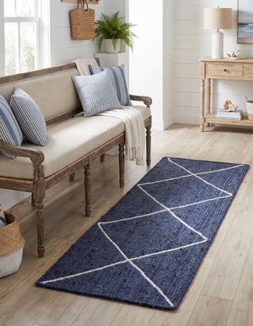 Navy Blue Handmade Braided Jute Runner Rug