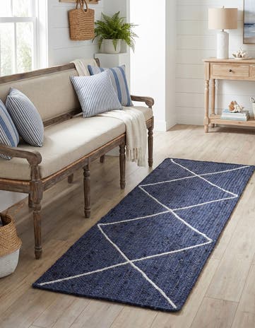 Navy Blue Handmade Braided Jute Runner Rug