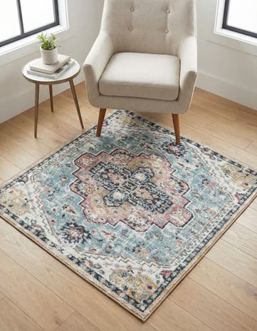 Seaglass Blue and Rose Medina Square Rug