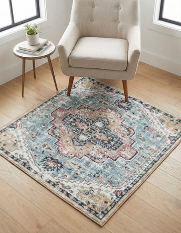 Seaglass Blue and Rose Medina Square Rug