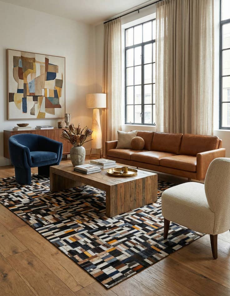 Detail image of 5' 1 x 8' 1 Cowhide - Patchwork Rug