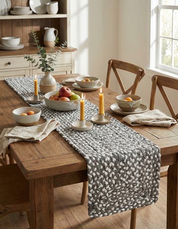 Gray Handmade Braided Chindi Table Runner Rug