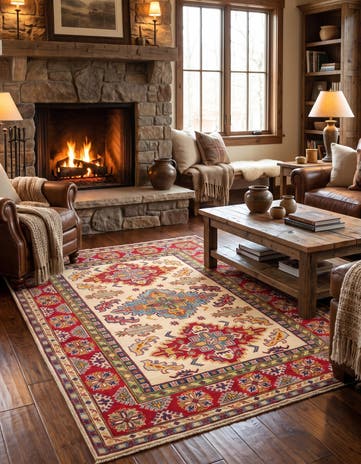 4' 11 x 7' Hand Knotted Kazak Rug
