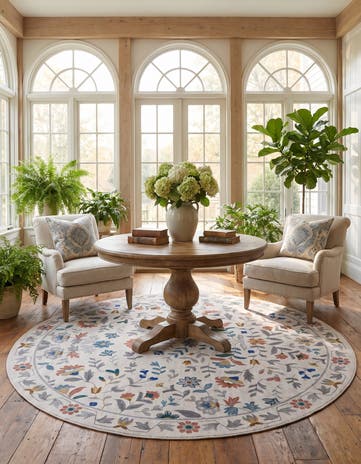 Ivory Blossom Round Rug