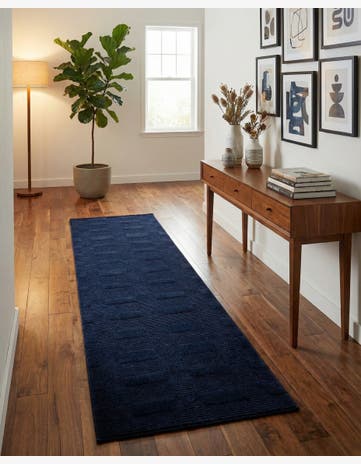 Inkwell Blue Textura Designer Runner Rug