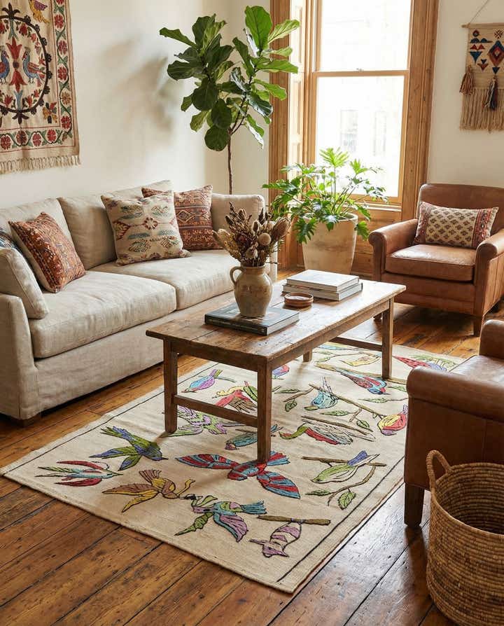 3' 2 x 4' 8 Hand Woven Kilim Suzani Wool Rug
