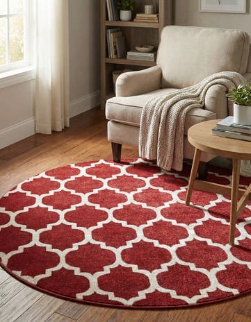 Dark Terracotta Lattice Round Rug