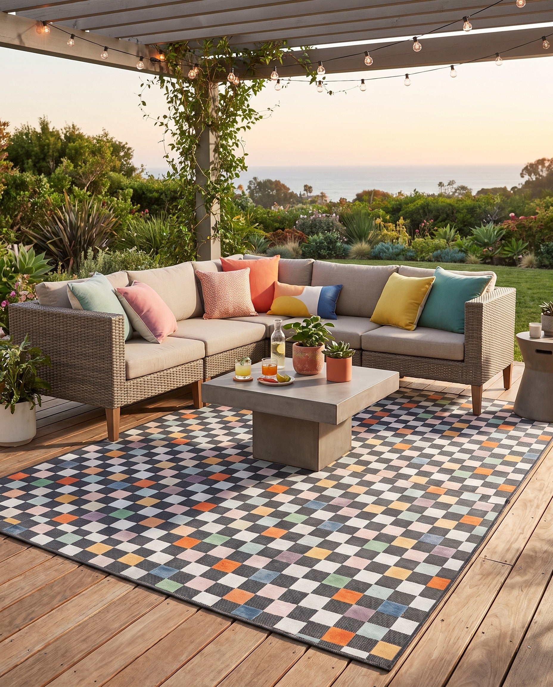 195cm x 275cm Leicht zu reinigen Checkered Innen- / Außenbereich Teppich