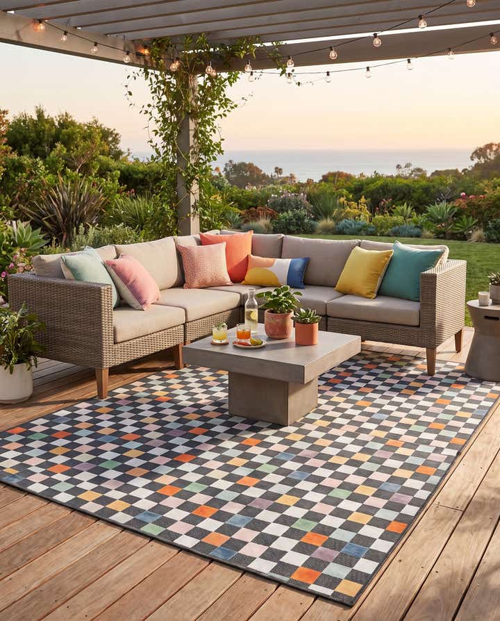 195cm x 275cm Leicht zu reinigen Checkered Innen- / Außenbereich Teppich