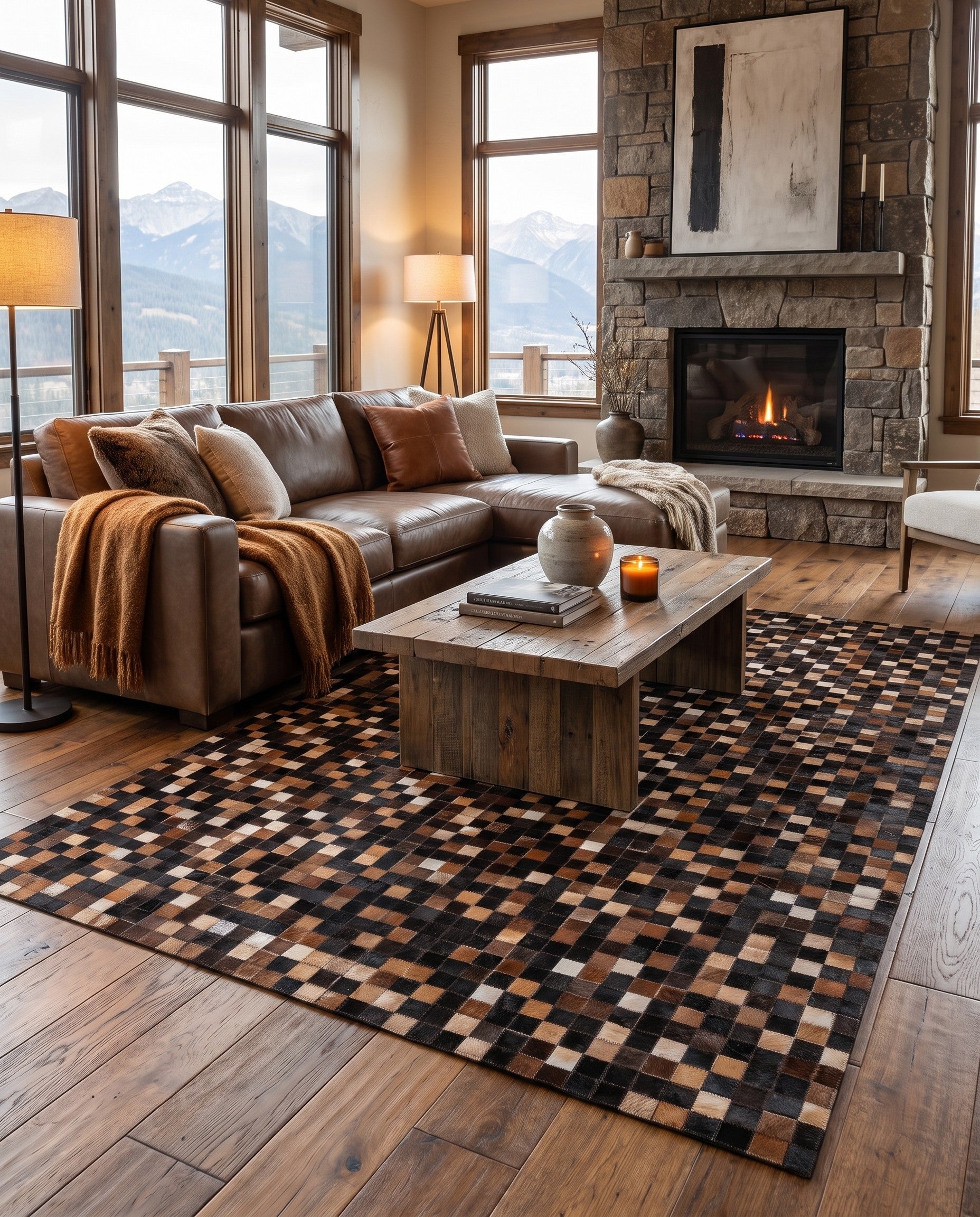 5' 1 x 7' 10 Cowhide Leather Rug