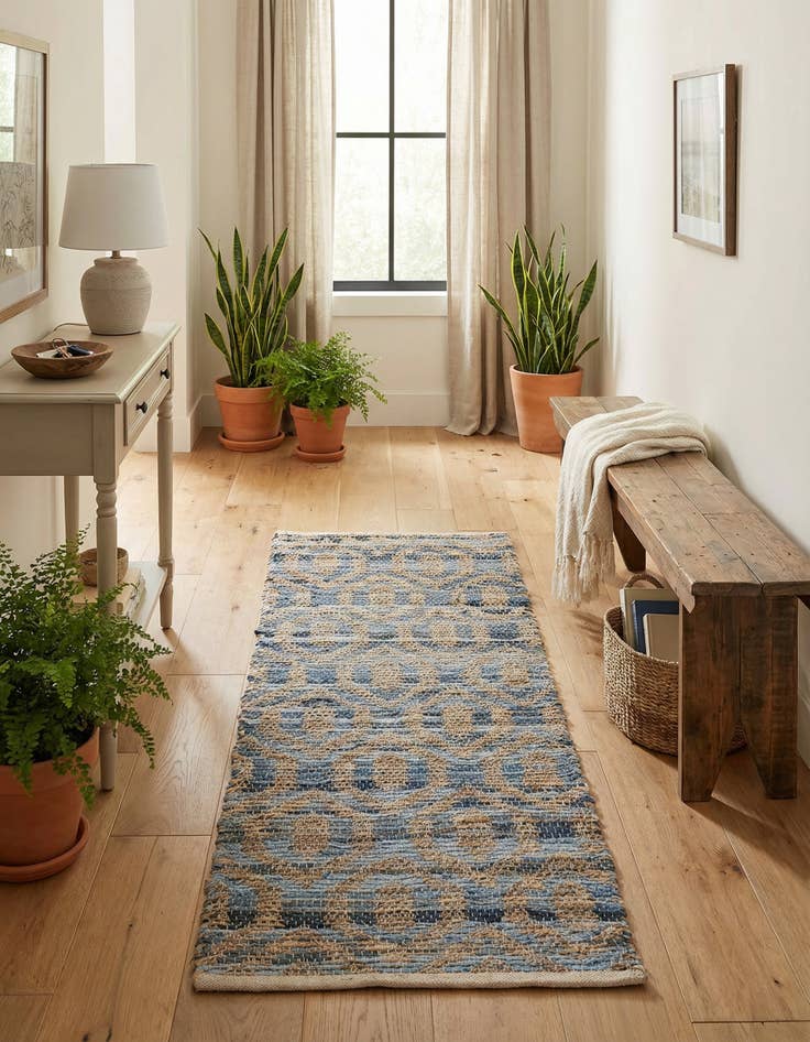 Detail image of 2' 2 x 6' 1 Hand Woven Chindi Jute Runner Rug