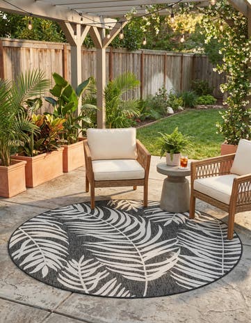 6' x 6' Easy-Clean Botanical Indoor / Outdoor Round Rug