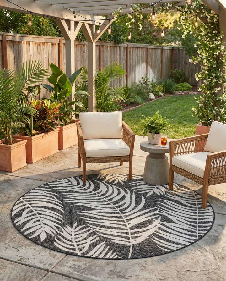 6' x 6' Easy-Clean Botanical Indoor / Outdoor Round Rug