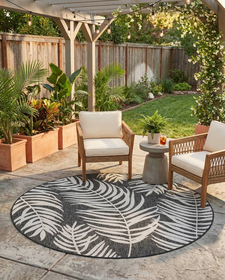 Detail image of 6' x 6' Easy-Clean Botanical Indoor / Outdoor Round Rug