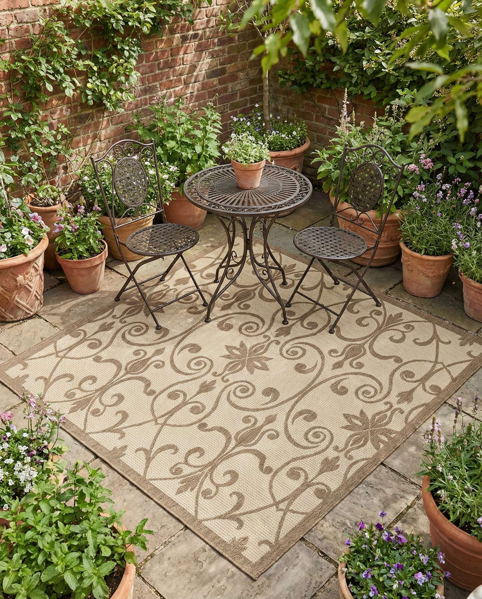 6' x 6' Easy-Clean Botanical Indoor / Outdoor Square Rug